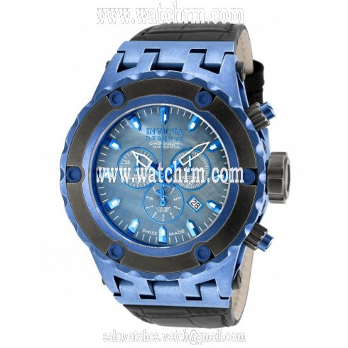 Invicta Subaqua Blue Mother of Pearl Dial Black Leather Men's Chronograph Watch 18457
