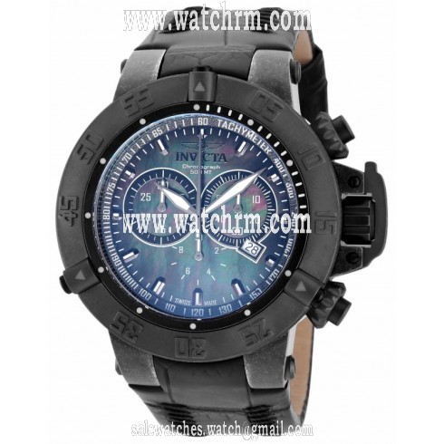 Invicta Subaqua Chronograph Black Mother of Pearl Dial Black Leather Men's Watch 18450