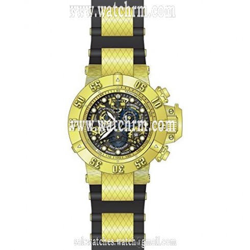 Invicta Subaqua Chronograph Black Skeleton Dial Black Polyurethane with Gold-plated Accents Men's Watch