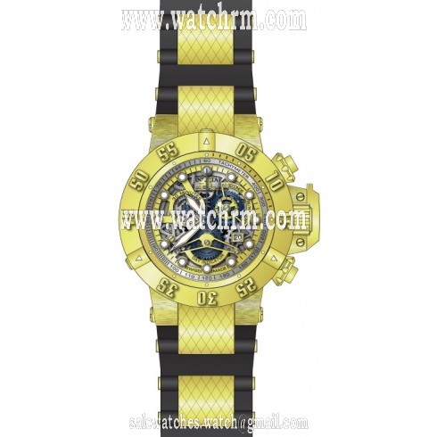 Invicta Subaqua Chronograph Gold Skeleton Dial Black Polyurethane with Gold-plated Accents Men's Watch 18528