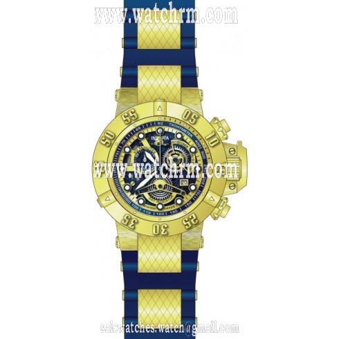 Invicta Subaqua Chronograph Gold Skeleton Dial Blue Polyurethane with Gold-plated Accents Men's Watch 18527