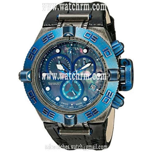 Invicta Subaqua Chronograph Mother of Pearl Dial Black Leather Men's Watch 18446