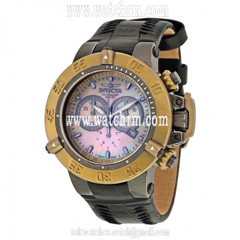 Invicta Subaqua Chronograph Mother of Pearl Dial Black Leather Men's Watch 18448