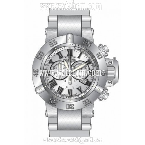 Invicta Subaqua Chronograph Silver Dial White Polyurethane Pens Watch 16876