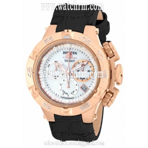 Invicta Subaqua Chronograph White Mother of Pearl Dial Black Leather Ladies Watch 17228
