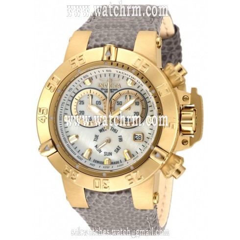 Invicta Subaqua Chronograph White Mother of Pearl Dial Light Green Leather Men's Watch 18293