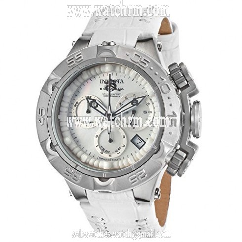 Invicta Subaqua Chronograph White Mother of Pearl Dial White Leather Ladies Watch 17226