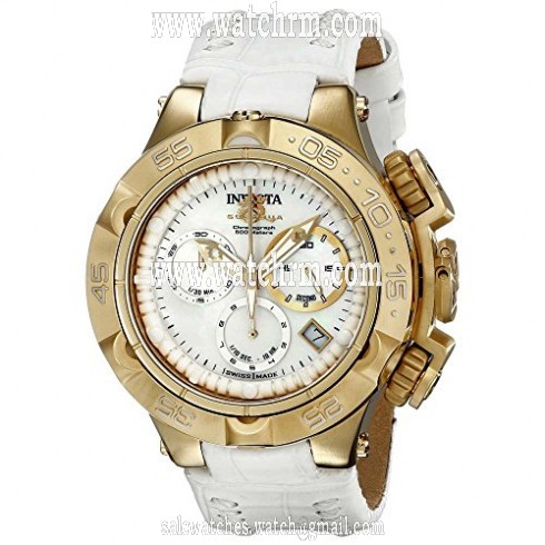 Invicta Subaqua Chronograph White Mother of Pearl Dial White Leather Ladies Watch 17227