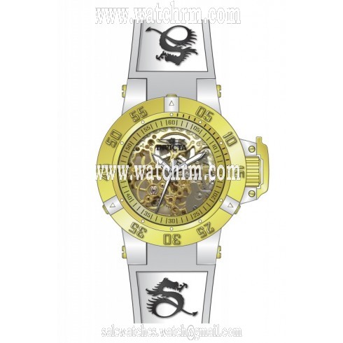 Invicta Subaqua Mechanical Gold Skeleton Dial White Silicone Ladies Watch 16794