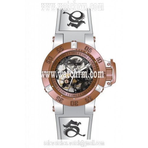 Invicta Subaqua Mechanical Rose Skeleton Silver Silicone Ladies Watch 17141