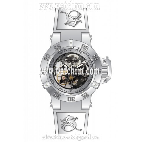 Invicta Subaqua Mechanical Silver Skeleton Dial White Silicone Mens Watch 17143