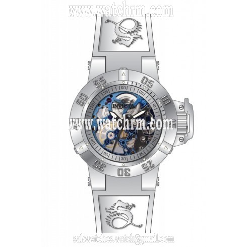 Invicta Subaqua Mechanical Silver Skeleton Dial White Silicone Men's Watch 17144