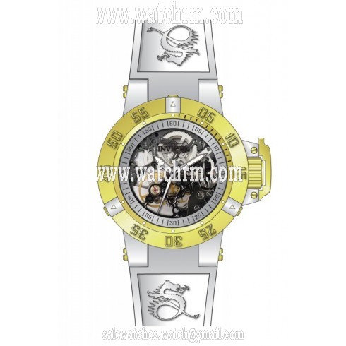 Invicta Subaqua Mechanical Silver Skeleton Dial White Silicone Men's Watch 17146