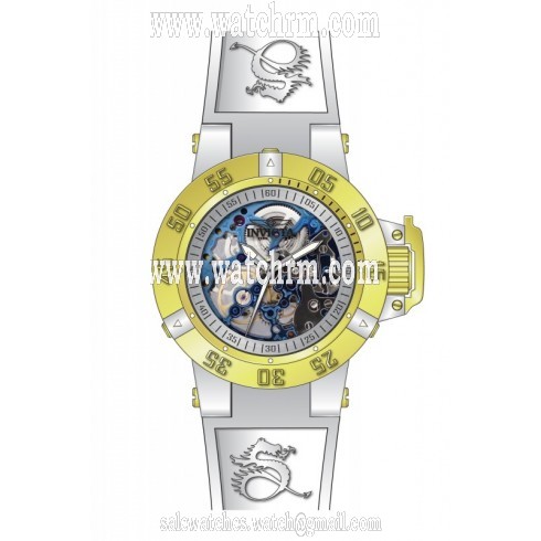 Invicta Subaqua Mechanical Silver Skeleton Dial White Silicone Men's Watch 17147