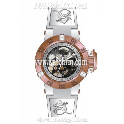 Invicta Subaqua Mechanical Silver Skeleton Dial White Silicone Mens Watch 17148