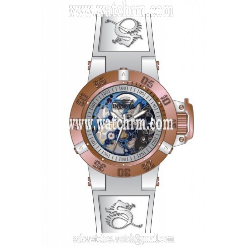 Invicta Subaqua Mechanical Silver Skeleton Dial White Silicone Mens Watch 17149