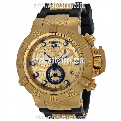 Invicta Subaqua Noma IV Chronograph Champagne Dial Black Polyurethane with Gold-plated Men's Watch 15802