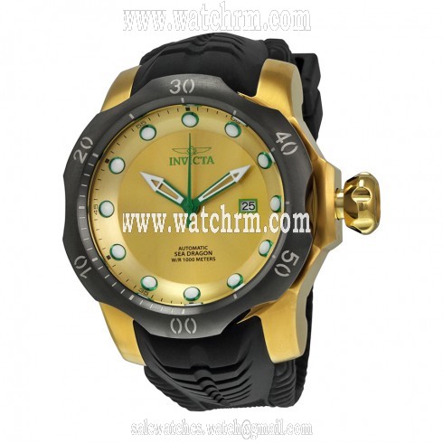 Invicta Venom Automatic Gold Dial Black Silicone Men's Watch 19315