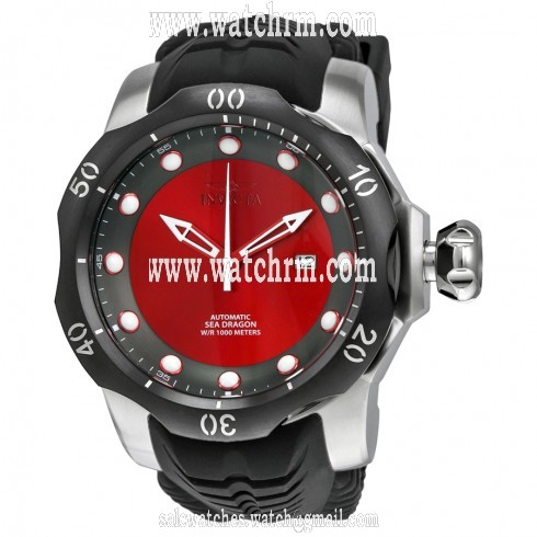 Invicta Venom Automatic Red and Grey Dial Black Silicone Strap Men's Watch 19309