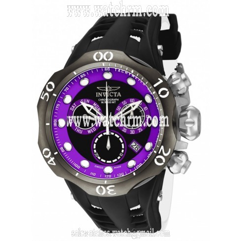 Invicta Venom Chronograph Black and Purple Dial Black and White Silicone Men's Watch 1699