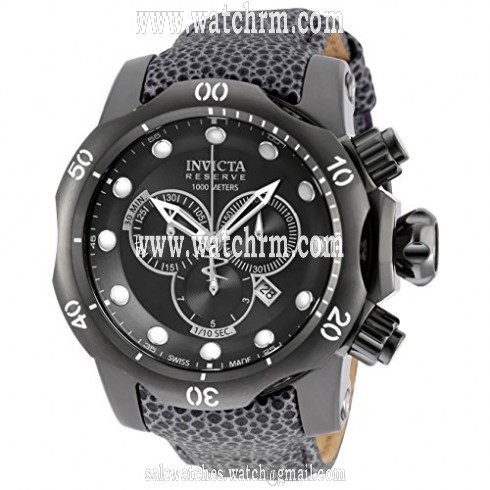 Invicta Venom Chronograph Black Dial Grey Leather Men's Watch 18304