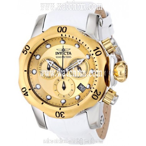 Invicta Venom Chronograph Champagne Dial White Leather Men's Watch 16090