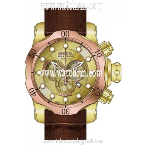 Invicta Venom Chronograph Gold-tone Dial Brown Leather Band Men's Watch 13875