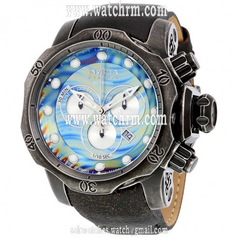 Invicta Venom Chronograph Grey and Silver Rainbow Dial Distressed Black Leather Men's Watch 15958