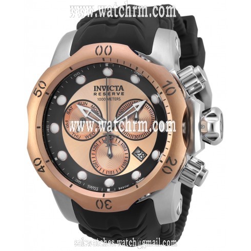 Invicta Venom Chronograph Rose and Black Dial Black Silicone Men's Watch 19921