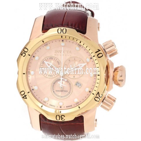 Invicta Venom Chronograph Rose Gold-tone Dial Brown Leather Strap Men's Watch 13899