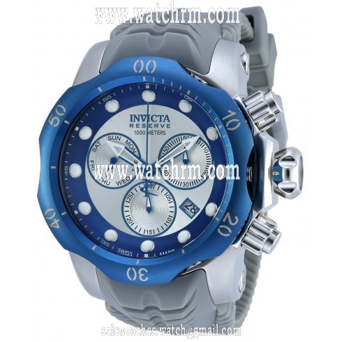Invicta Venom Chronograph Silver and Blue Dial Grey Silicone Men's Watch 19924