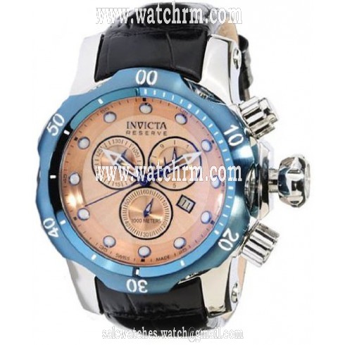 Invicta Venom Reserve Rose Gold Toned Dial Black Leather Men's Watch 10824
