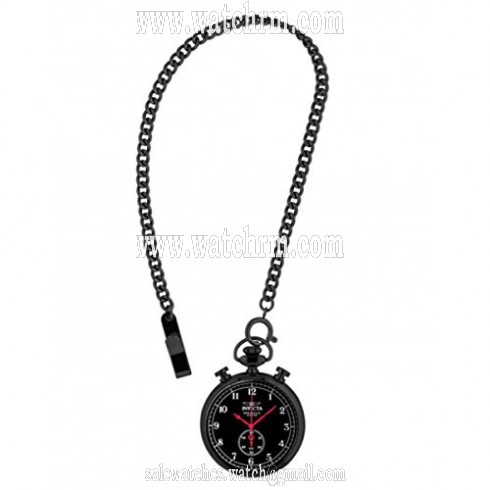 Invicta Vintage Black Dial Black Ion-plated Pocket Watch with a Black Chain 19674