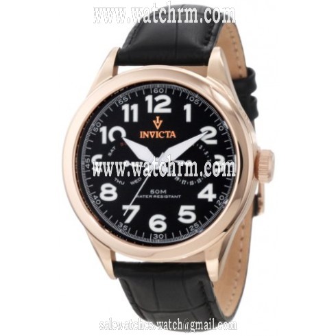 Invicta Vintage Black Dial Black Leather Men's Watch 11742