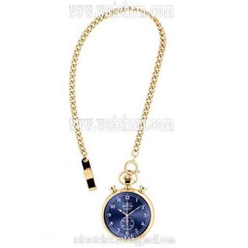 Invicta Vintage Blue Dial Gold-tone Pocket Watch with a Gold-tone Chain 19673