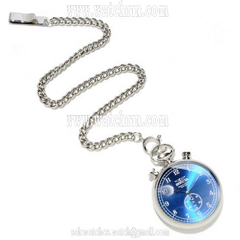 Invicta Vintage Blue Dial Men's Pocket Watch and Chain 14854