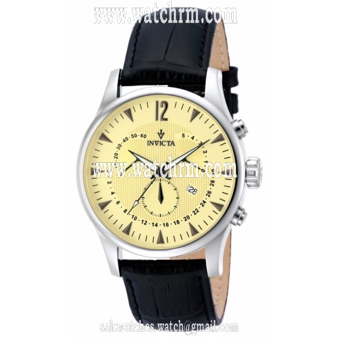 Invicta Vintage Champagne Dial Chronograph Black Leather Men's Watch 12237