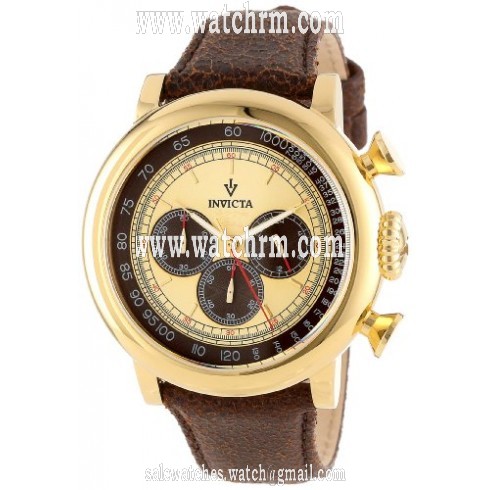 Invicta Vintage Chronograph Gold and Brown Dial Brown Leather Men's Watch 13058