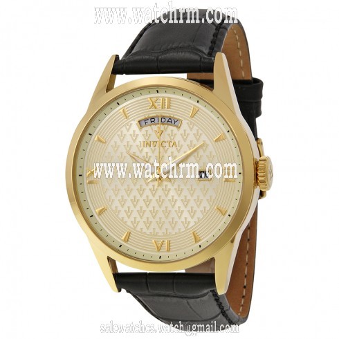 Invicta Vintage Gold Dial Black Leather Men's Watch 12244