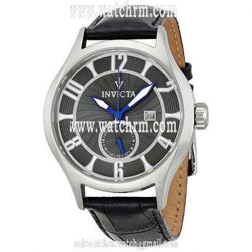 Invicta Vintage Grey Patterned Dial Black Leather Men's Watch 12230