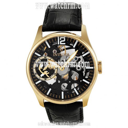 Invicta Vintage Mechanical Black Skeleton Dial Gold-plated Men's Watch 12405
