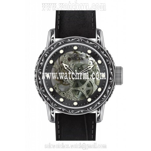 Invicta Vintage Mechanical Skeletal Dial Black Leather Men's Watch 18600