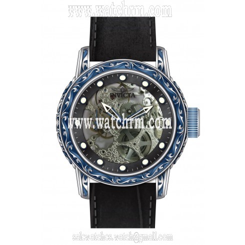 Invicta Vintage Mechanical Skeleton Dial Black Leather Men's Watch 18601