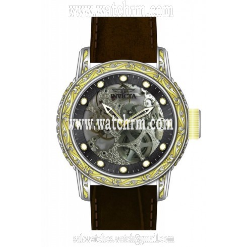 Invicta Vintage Mechanical Skeleton Dial Brown Leather Men's Watch 18602