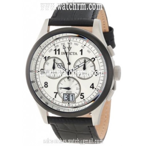 Invicta Vintage Reserve Silver Dial Stainless Steel Black Leather Men's Watch 10759