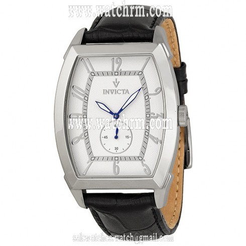 Invicta Vintage Silver Dial Stainless Steel Black Leather Men's Watch 12208