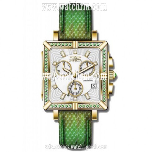 Invicta Wildflower Chronograph Silver Dial Green Leather Ladies Watch 10330