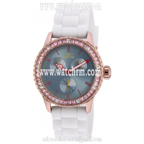 Invicta Wildflower Multi-Function Blue Dial White Leather Ladies Watch 19448