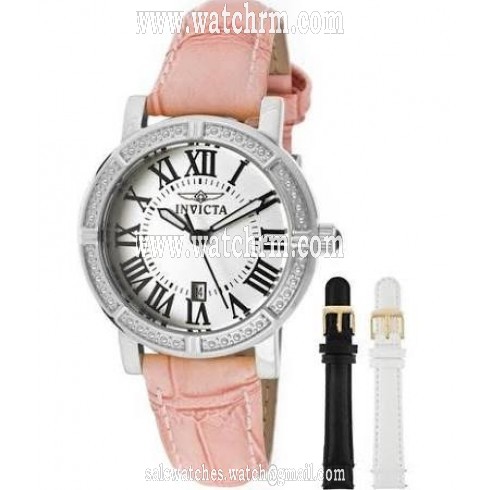 Invicta Wildflower Silver Dial Pink Leather Ladies Watch 13967
