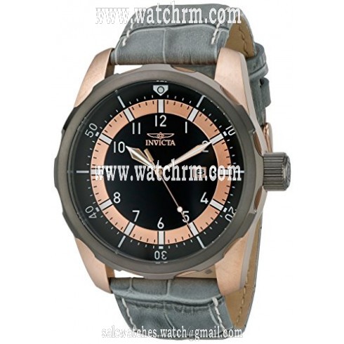 Invictor Aviator Black and Rose Dial Grey Lerather Men's Watch 19565